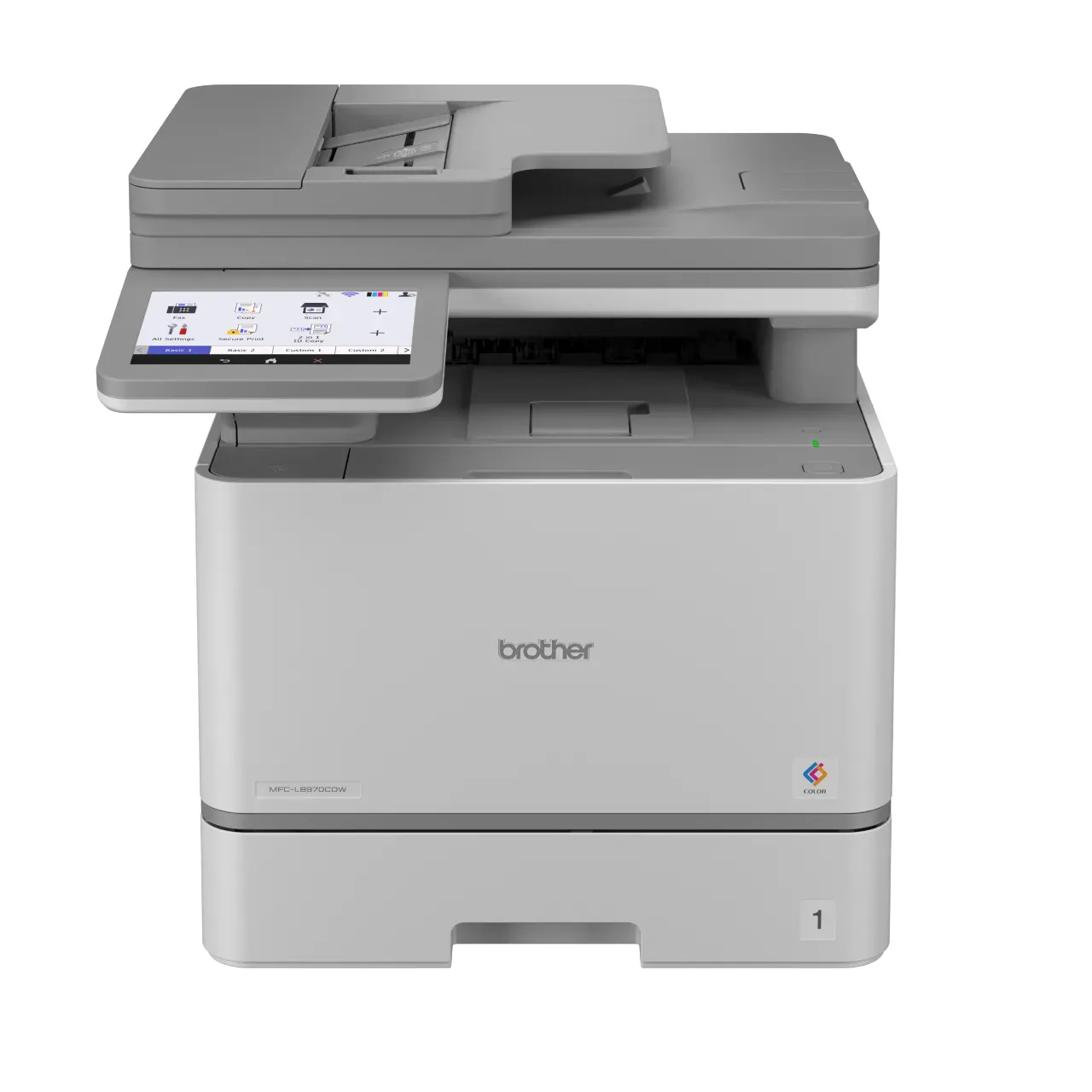 Brother multifunction colour printer with tilting touchscreen control panel